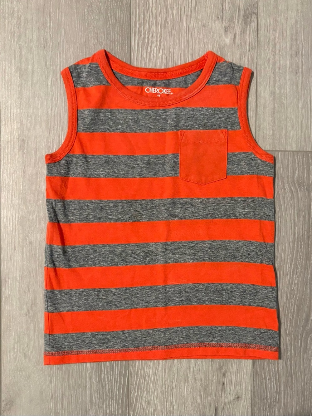 Cherokee Orange & Gray Striped Boys Tank Top. Size 4T